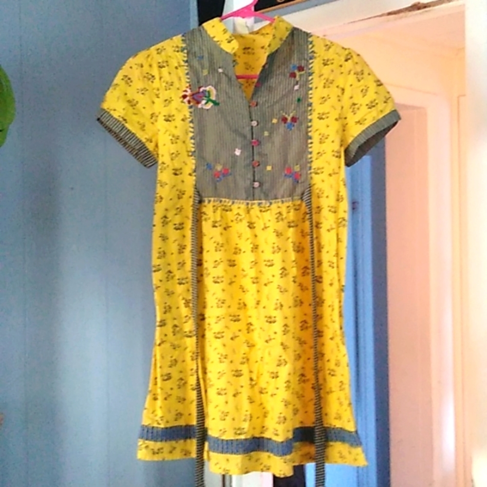 Embroidered button up yellow dress